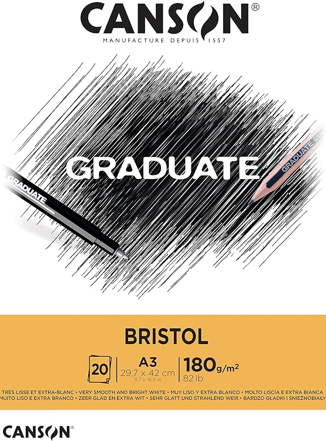 Canson GRADUATE BRISTOL A3 20 sheets 180 gm / ورق كانسون Graduate Bristol، مقاس A3، 20 ورقة، وزن 180 غ/م²