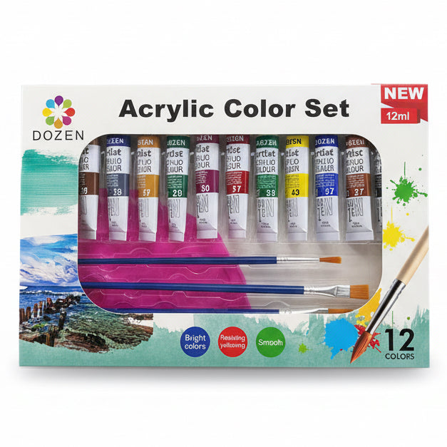 Dozen 12ml Acrylic color Set / طقم ألوان أكريليك 12×12 مل