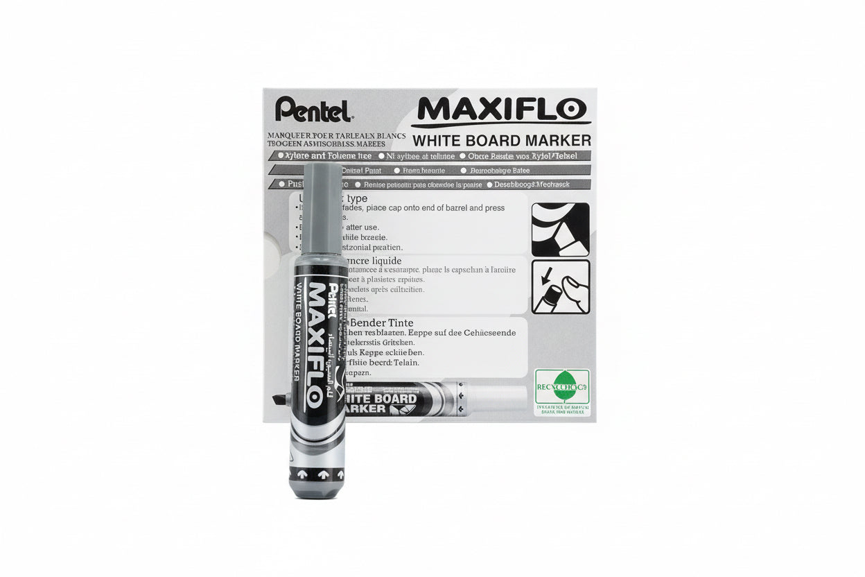 Pentel MAXIFLO WHITE BOARD MARKER Black x12 / بنتل ماكسيفلو ماركر سبورة بيضاء أسود 12 قطعة