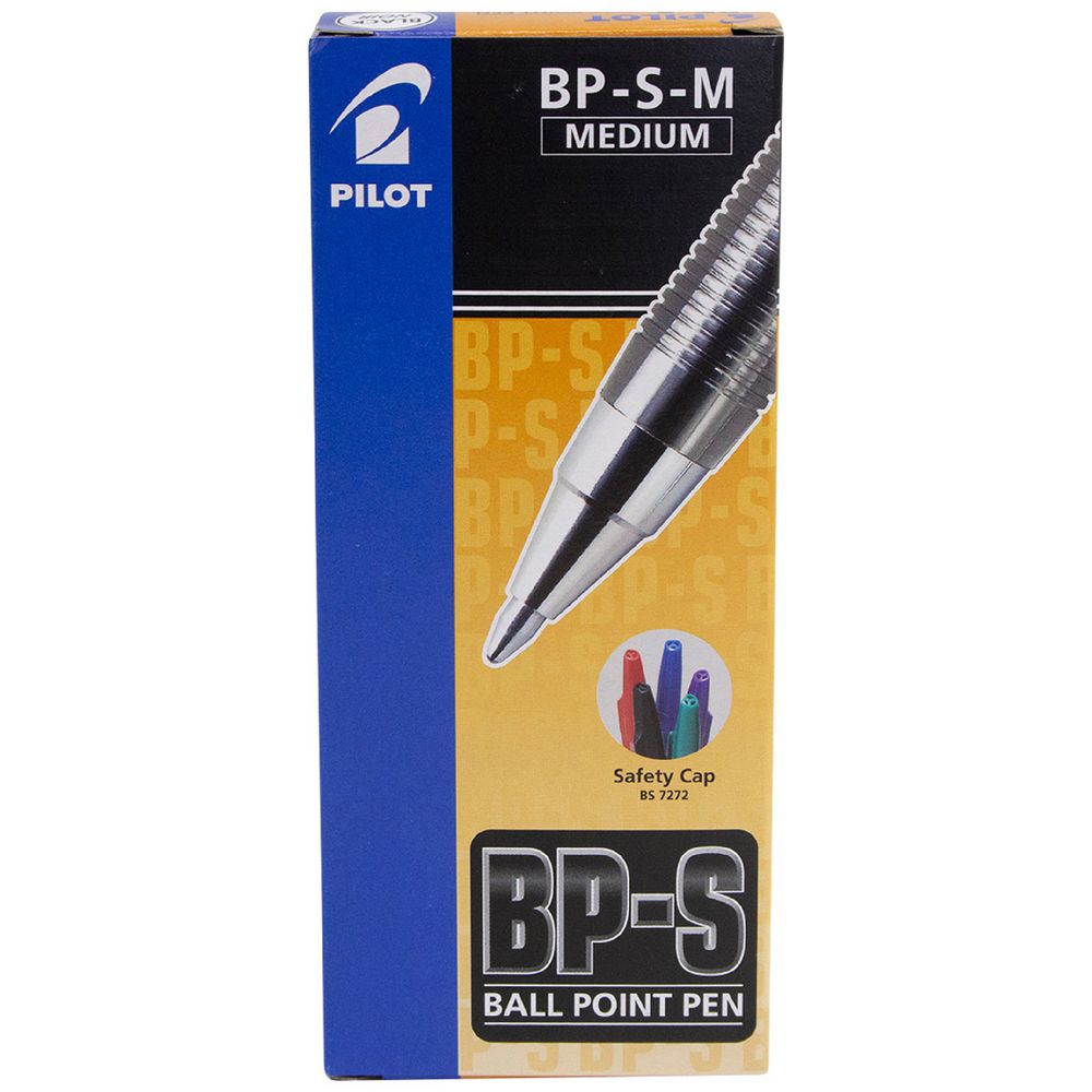 Pilot Ball Point Pen BP-S-M x12 Black MEDIUM / بايلوت قلم حبر كروي BP-S-M ×12 أسود وسط