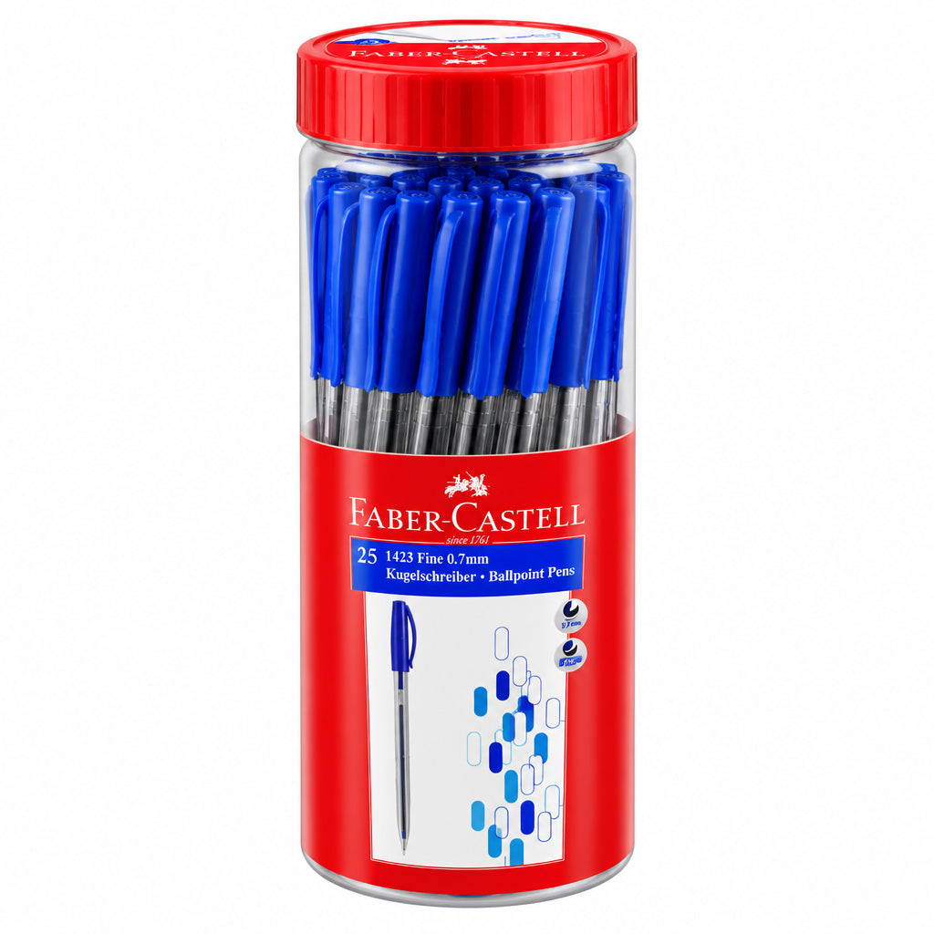 Faber-Castell 1423 Fine 0.7 mm Ballpoint Pens – Jar of 25 / أقلام حبر جاف فابر كاستل 1423 رفيع 0.7 مم – علبة 25 قلمًا