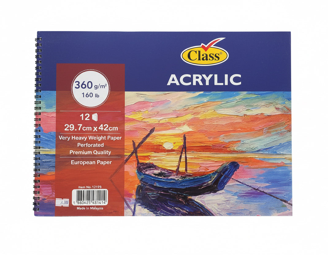 Class ACRYLIC Drawing Book 12 Sheets 360 gsm / دفتر رسم أكريليك للصف – 12 ورقة – 360 جم/م²