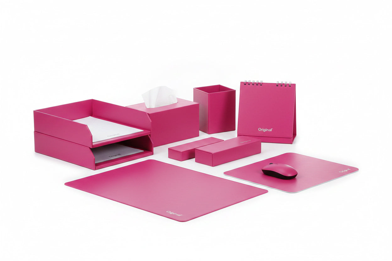 original leather office set pink 7 products / طقم مكتب جلد وردي ٧ قطع اوريجينال