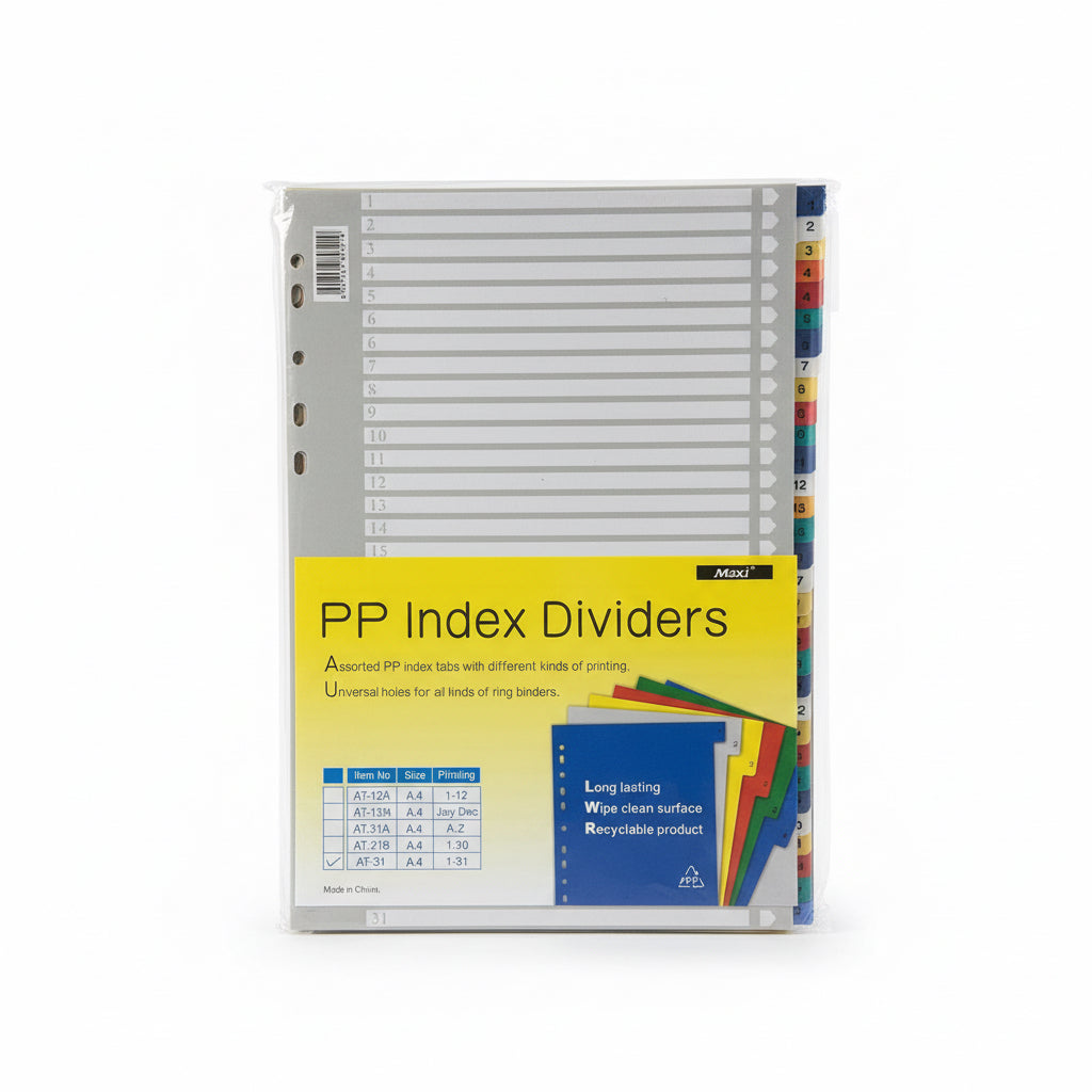 MAXI PP Index Divider A4-1-30 / فاصل فهرسة ماكسي PP بحجم A4 من 1 إلى 30