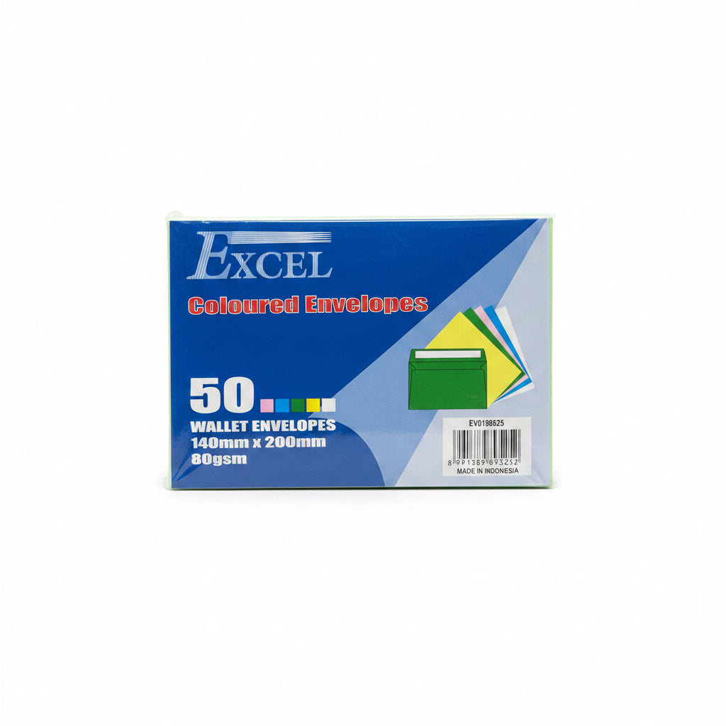 Excel Coloured Envelopes 50 Pcs / مظاريف ملوّنة EXCEL عدد 50