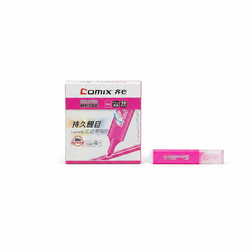 Comix Highlighter HP908 1-5mm 10 Pcs Pink / كوميكس محدد نص HP908 1-5 مم وردي 10 قطع