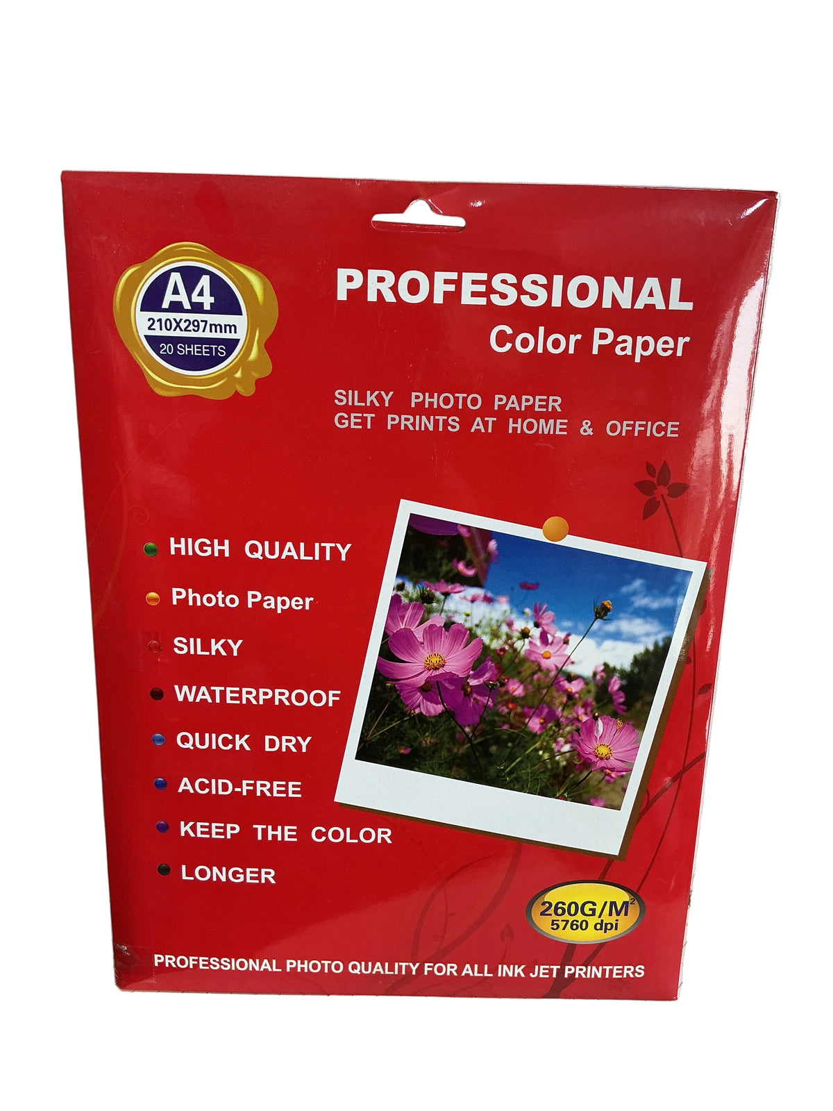 Professional Color Paper – A4 (260 GSM) | 20 Sheets / ورق ملوّن احترافي – 20 ورقة بحجم A4 بوزن 260 غرام