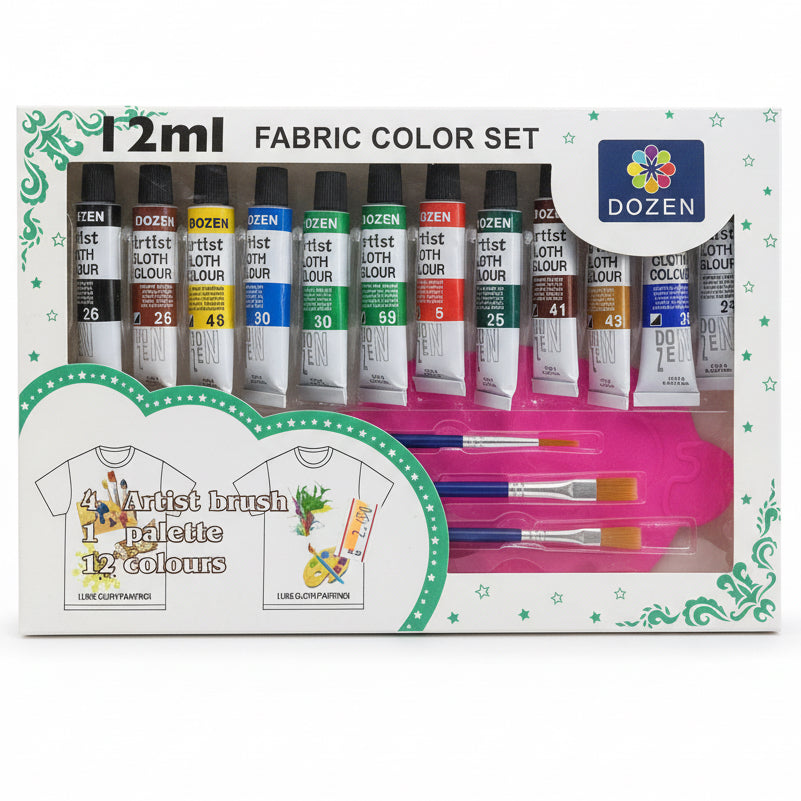 Dozen 12ml Fabric color Set / طقم ألوان قماش 12×12 مل