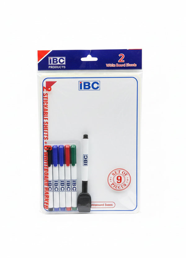 IBC 2 stickable Sheets + 6 White board Marker / IBC ورقتان لاصقتان + 6 أقلام سبورة بيضاء