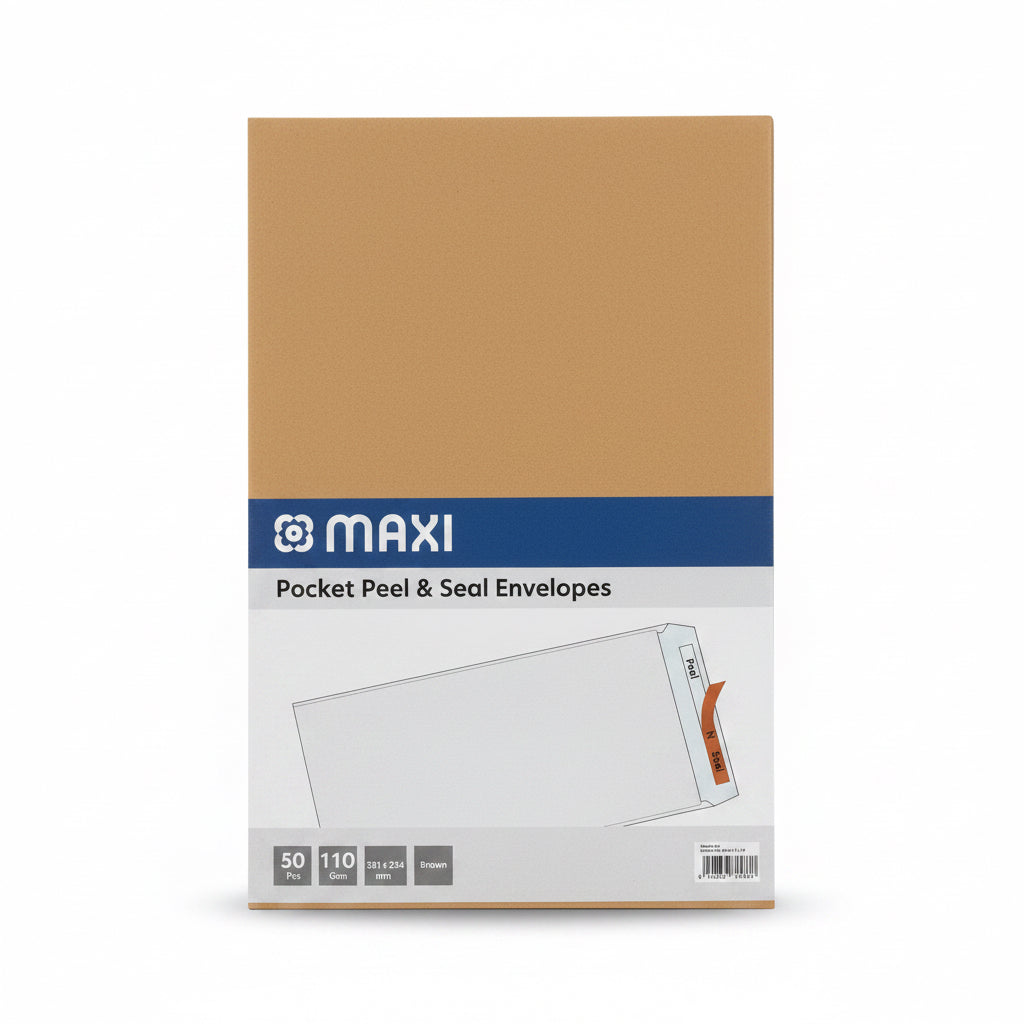 MAXI Pocket Peel & Seal Envelopes Brown 381x254 mm, 50 Pcs / مظاريف جيب MAXI لاصقة Peel & Seal عدد 50