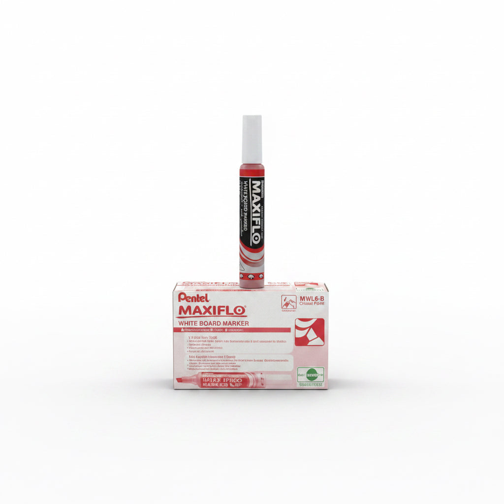 Pentel MAXIFLO WHITE BOARD MARKER Red x12 / بنتل ماكسيفلو ماركر سبورة بيضاء أحمر 12 قطعة
