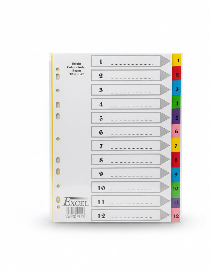 Bright colour index Board TDM 1-12 / فواصل فهرسة ملونة زاهية TDM من 1 إلى 12