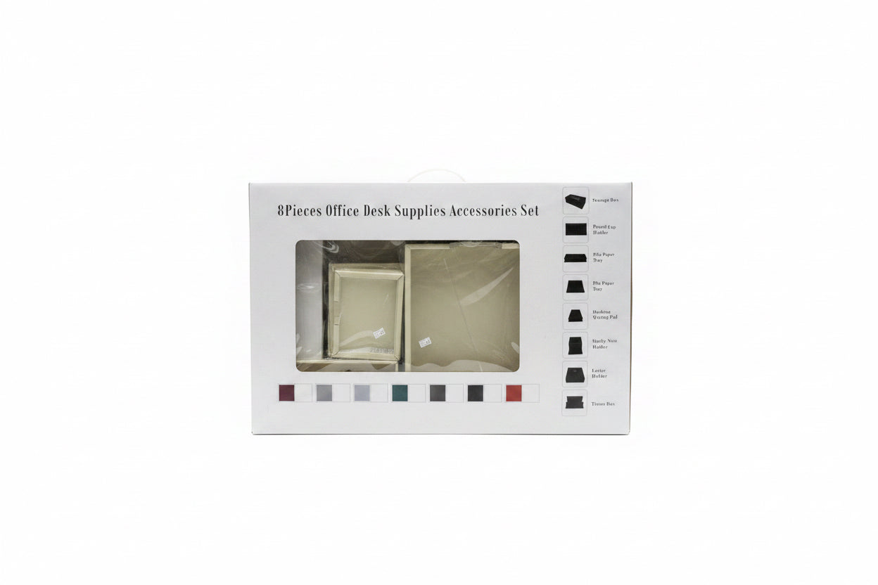 8 Pieces Office Desk supplies accessories Set White / طقم إكسسوارات مكتب 8 قطع