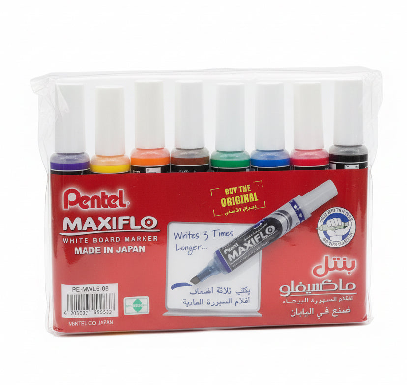 Pentel Maxifilo WhiteBoard Markers 8 pcs / ماركر سبورة بيضاء بنستل ماكسي فيلو