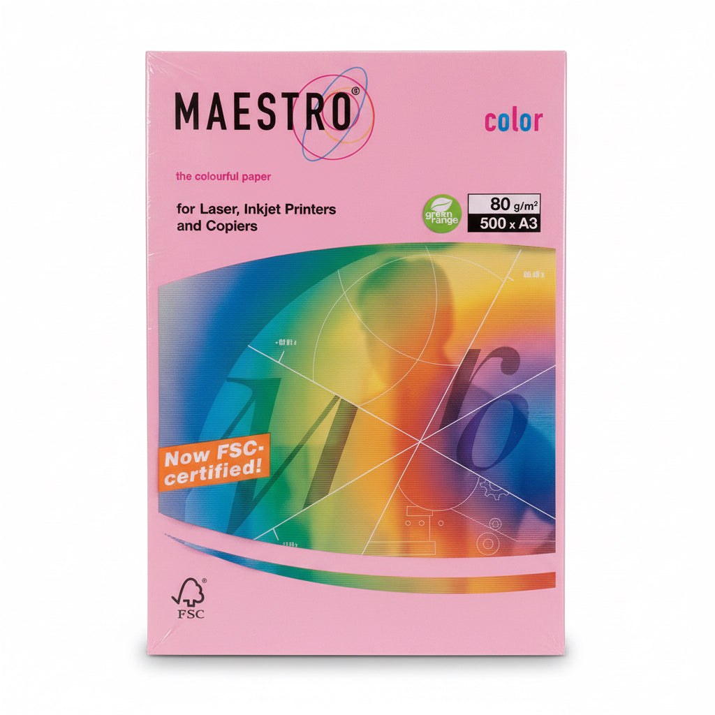 MAESTRO Color Paper A3 – Pink – 80 GSM / ورق ملوّن ماسترو A3 – وردي – 80 جم/م²