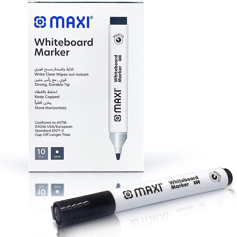 MAXI whiteboard marker 10 Pcs Black / ماكسي ماركر سبورة بيضاء 10 قطع أسود
