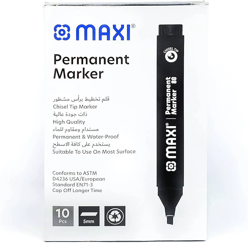 MAXI Permanent Marker 10 Pcs Black / ماكسي قلم ماركر دائم ×10 أسود
