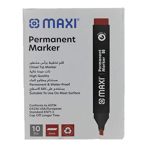 MAXI Permanent Marker 10 Pcs Red / ماكسي قلم ماركر دائم ×10 أحمر