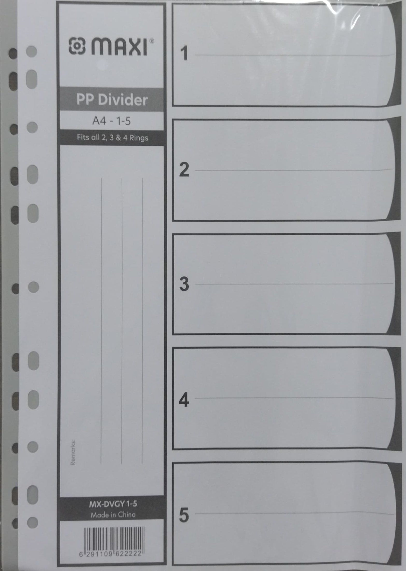 MAXI PP Divider A4-1-5 / فاصل أوراق A4 من 1 إلى 5، من مادة البلاستيك القوي (ماكسي)