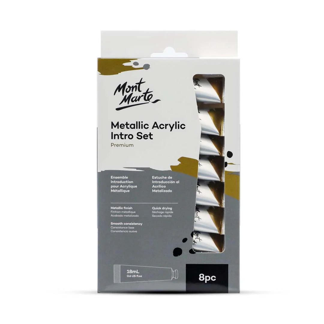 Mont Marte Metallic Acrylic Intro Set – 8 Pieces (18ml each) / مونت مارت طقم أكريليك معدني تمهيدي 8 قطع