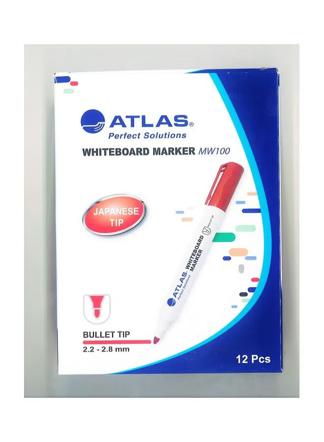 Atlas WHITEBOARD MARKER MW100 Red 12 Pcs / أطلس ماركر سبورة بيضاء MW100 أحمر ×12