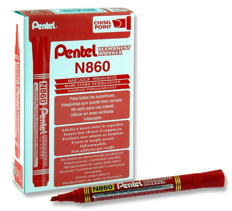 Pentel N860 Permanent Marker Red x12 / بنتل N860 ماركر دائم أحمر × 12
