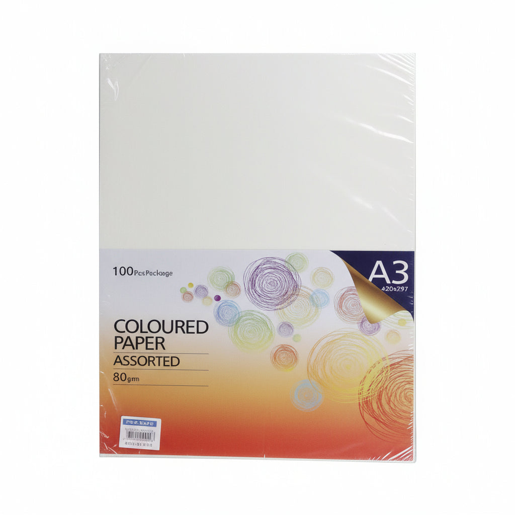 COLORED PAPER ASSORTED A3 80 gsm 100pcs / أوراق ملونة متنوعة 80 جم/م² × 100 ورقة A3
