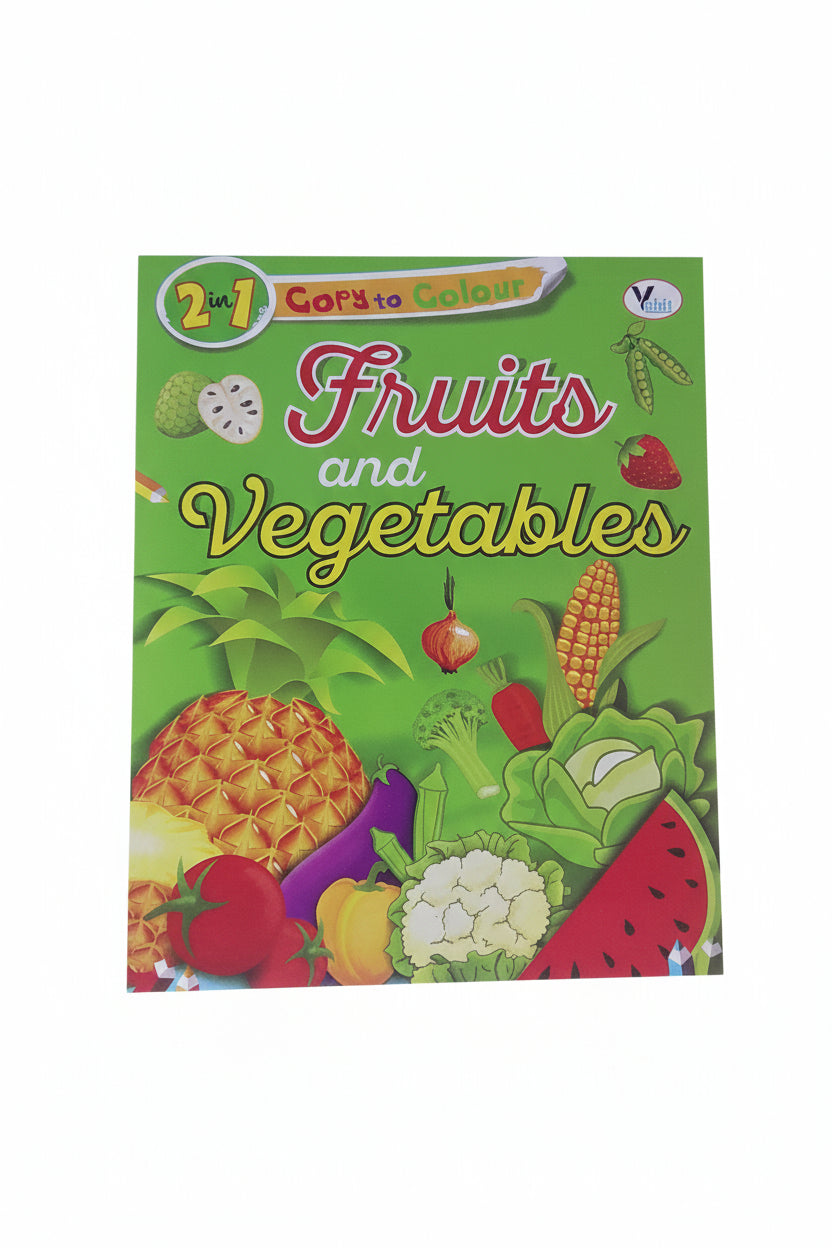 2 in 1 Copy to colour Fruits and vegetables / نسختان في واحد للتلوين: الفواكه والخضروات