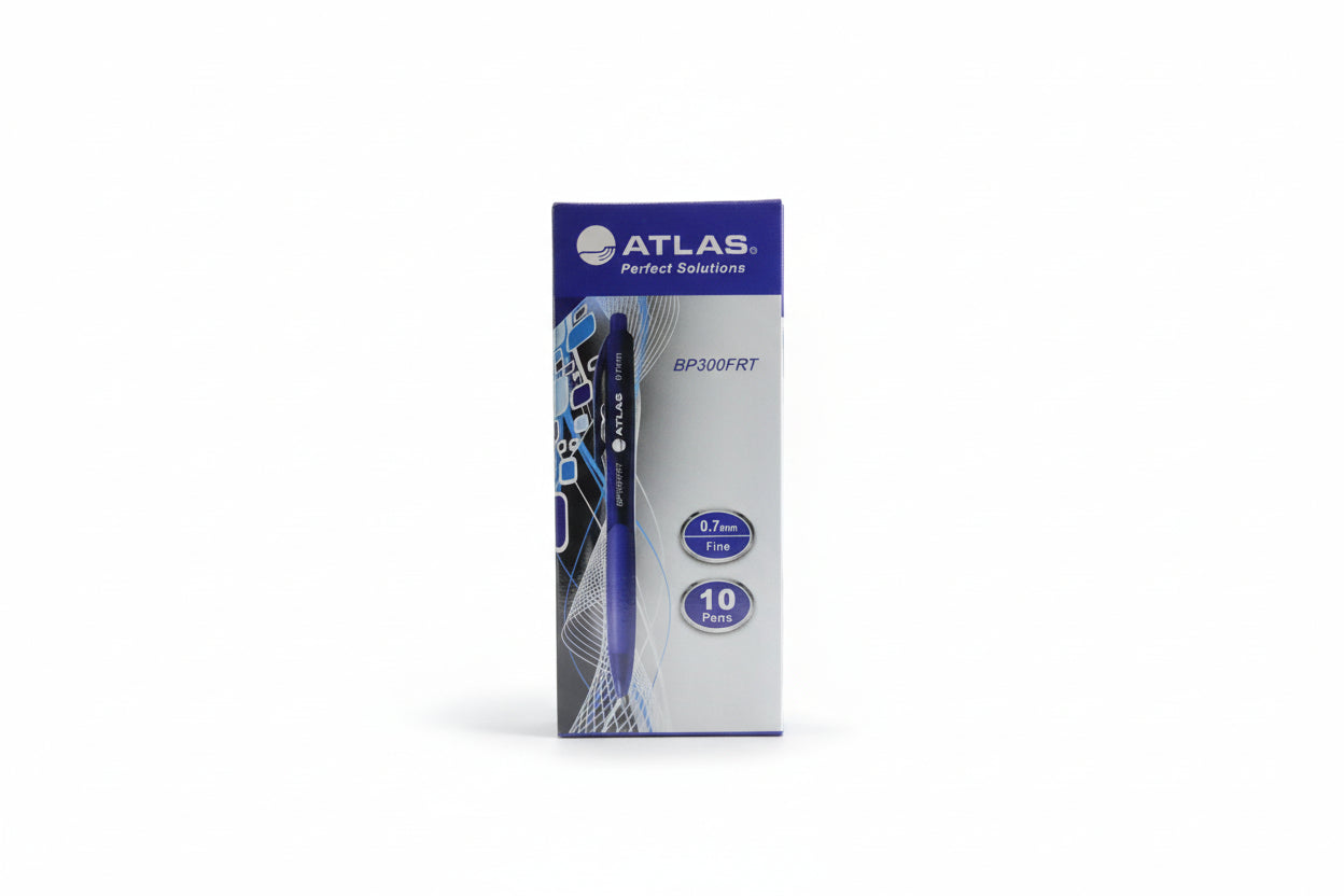 ATLAS BP300FRT 0.7mm Fine 10 Pens Blue / مجموعة 10 أقلام حبر جاف ATLAS، رأس رفيع 0.7 مم، لون أزرق