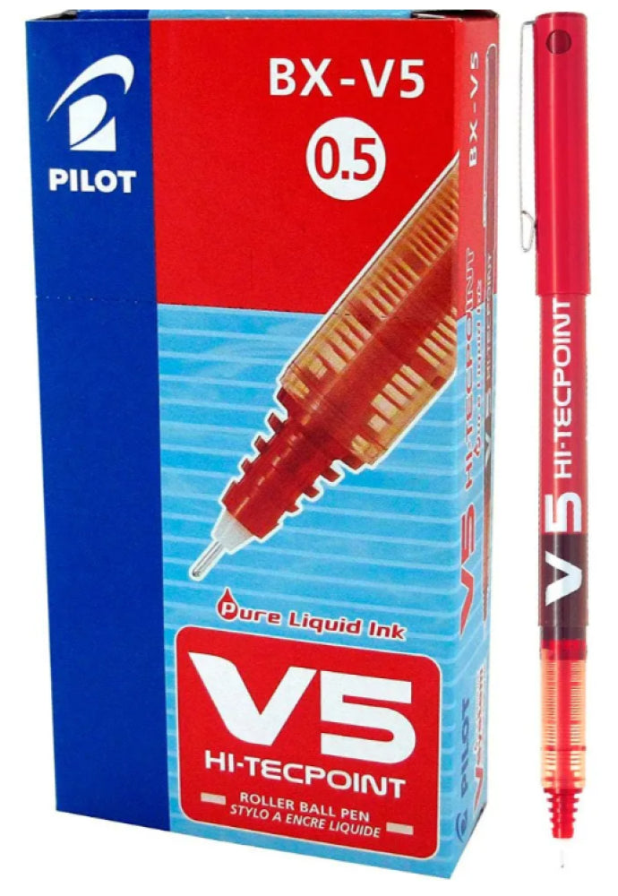 Pilot BX-V5 0.5 HI-TECPOINT x12 Red / بايلوت BX-V5 0.5 هاي تك بوينت ×12 أحمر