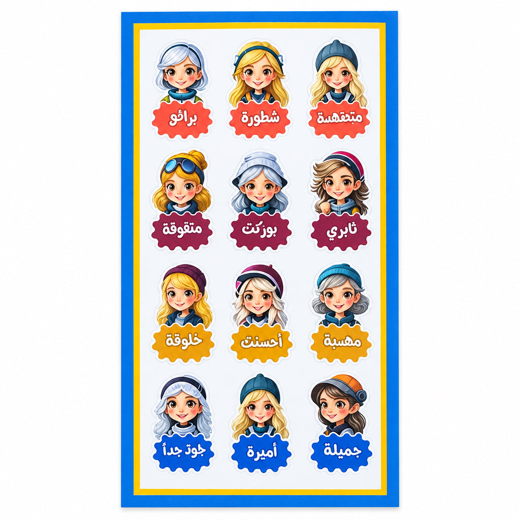 Arabic Praise Stickers – Girls / ملصقات تشجيع عربية – بنات
