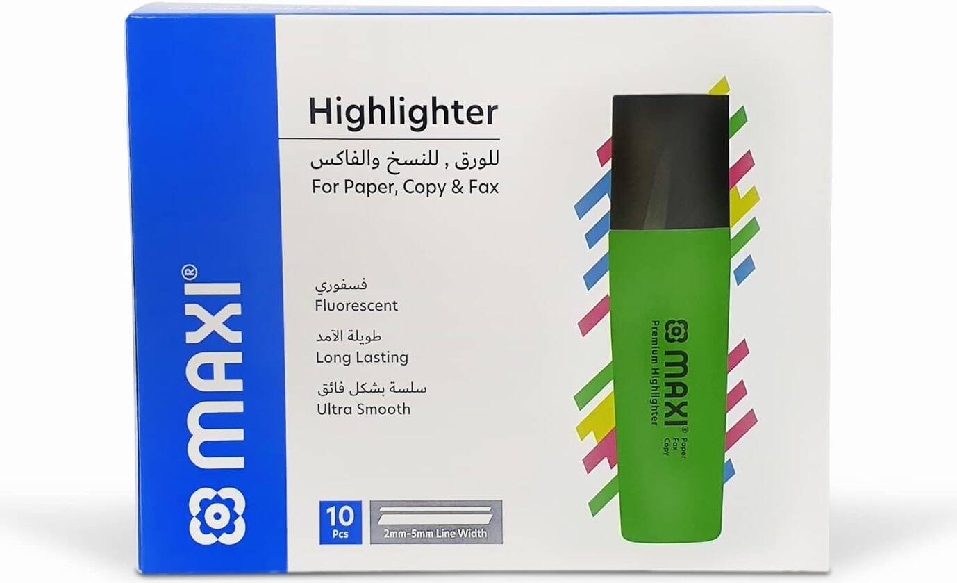 Maxi Highlighter 10 Pcs Green / ماكسي محدد نص 10 قطع أخضر
