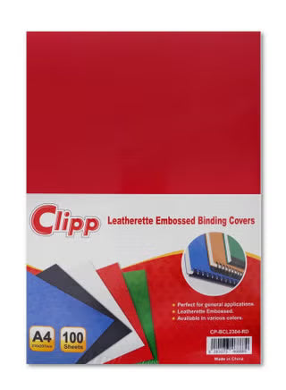 Clipp Binding Covers Red A4 - 100 Sheets / أغلفة تجليد كليب – أحمر