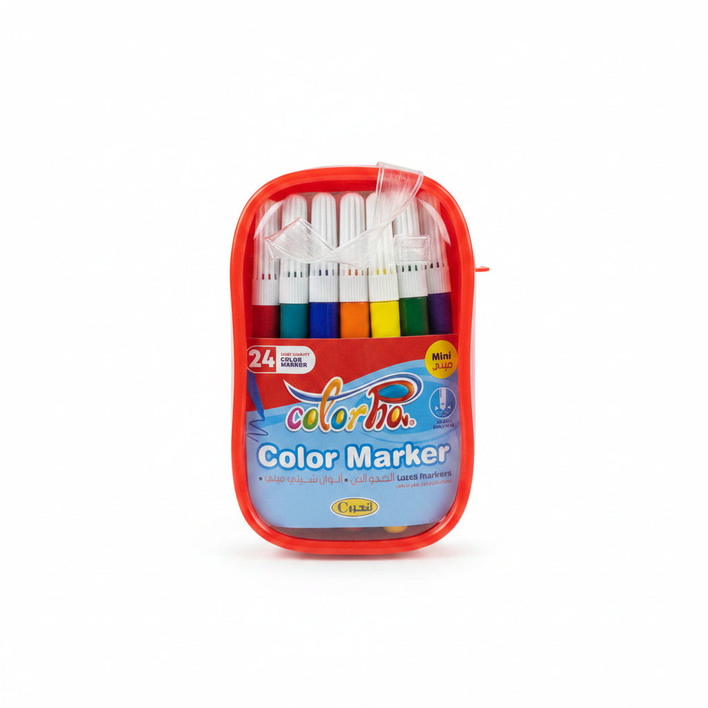 ColorPa 24 Mini Color Markers – Red Carry Case / ألوان كولربا ميني 24 لونًا – حقيبة حمراء