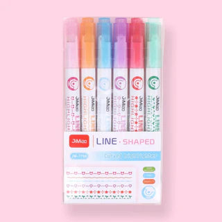 JiMiao LINE SHAPED Curved highlighter 6 pcs / أقلام تمييز منحنية بشكل خط من JiMiao (عدد 6)