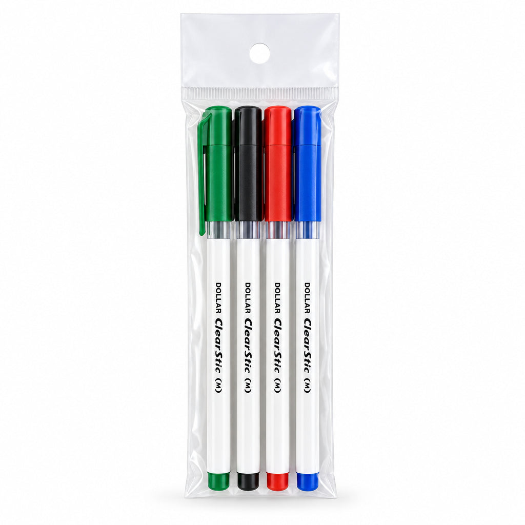 Clearstic Ballpoint Pens (Medium) – 4 Colours Pack / كليرستك أقلام حبر جاف (متوسط) – عبوة 4 ألوان