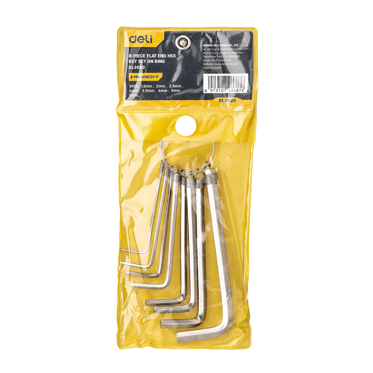 deli 8-PIECE FLAT END HEX KEY Set ON RING / طقم مفاتيح سداسية 8 قطع طرف مسطح مع حلقة دِلي