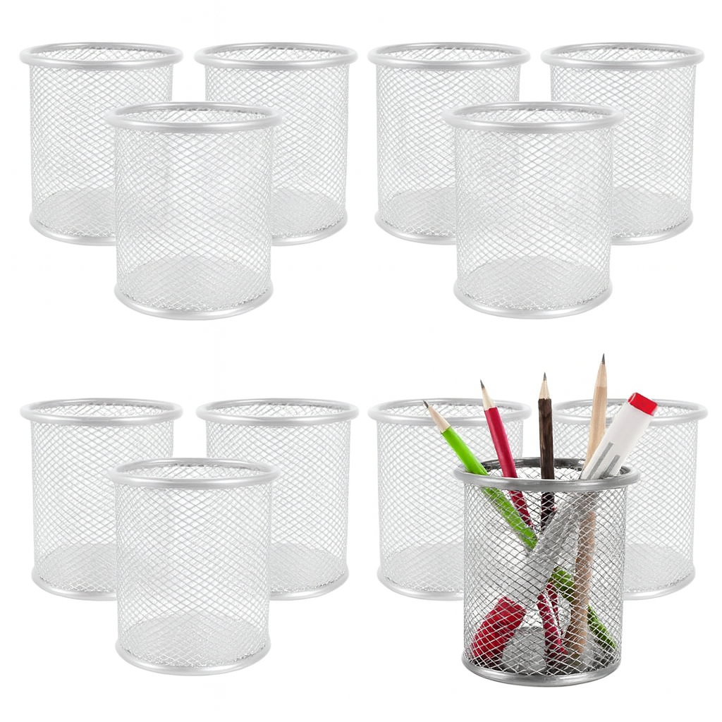 Round Pen container 12 Pcs Silver / حامل أقلام دائري 12 قطعة فضي