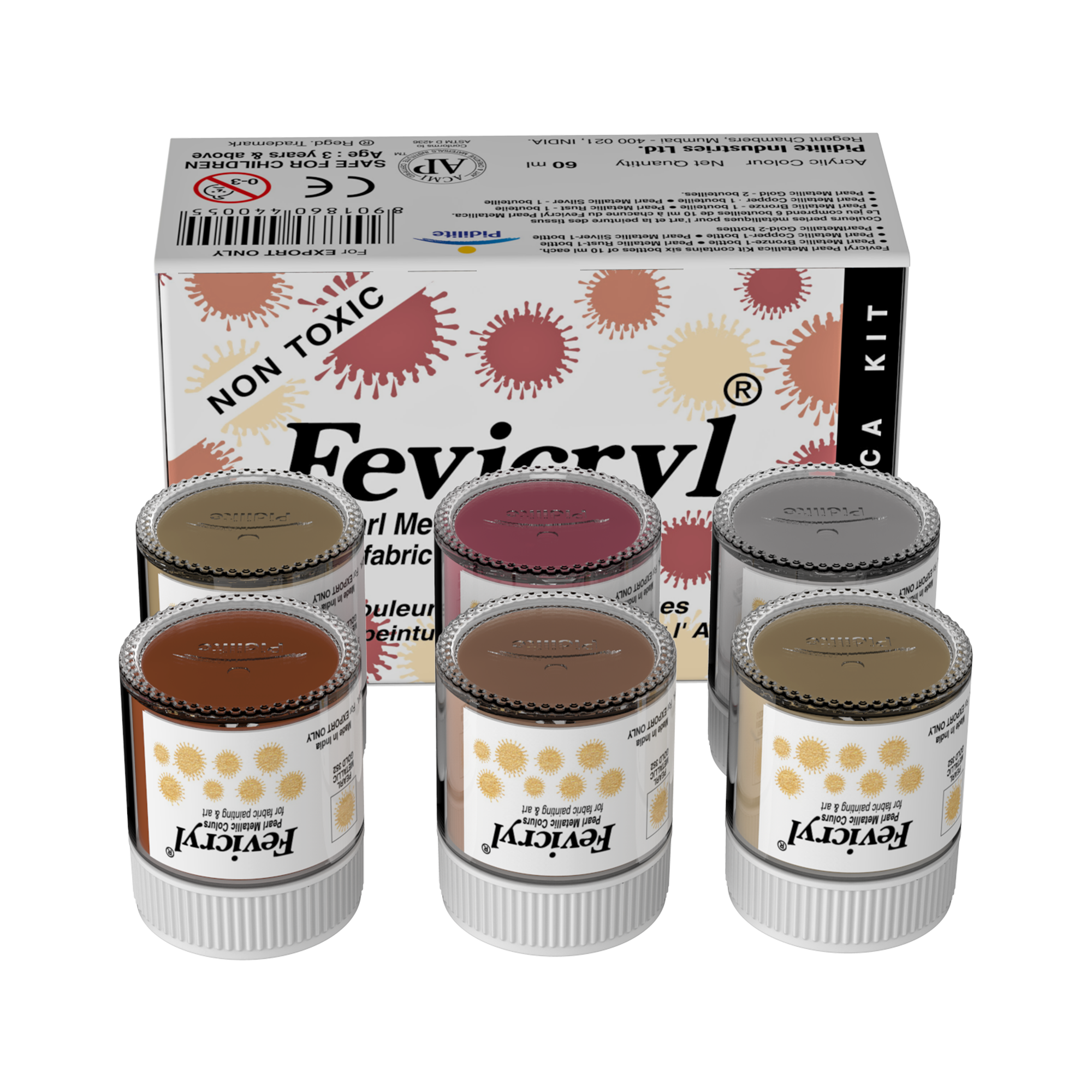 Fevicryl Pearl Metallic colours 6 pcs / ألوان فيفيكريل لؤلؤية معدنية (عدد 6)