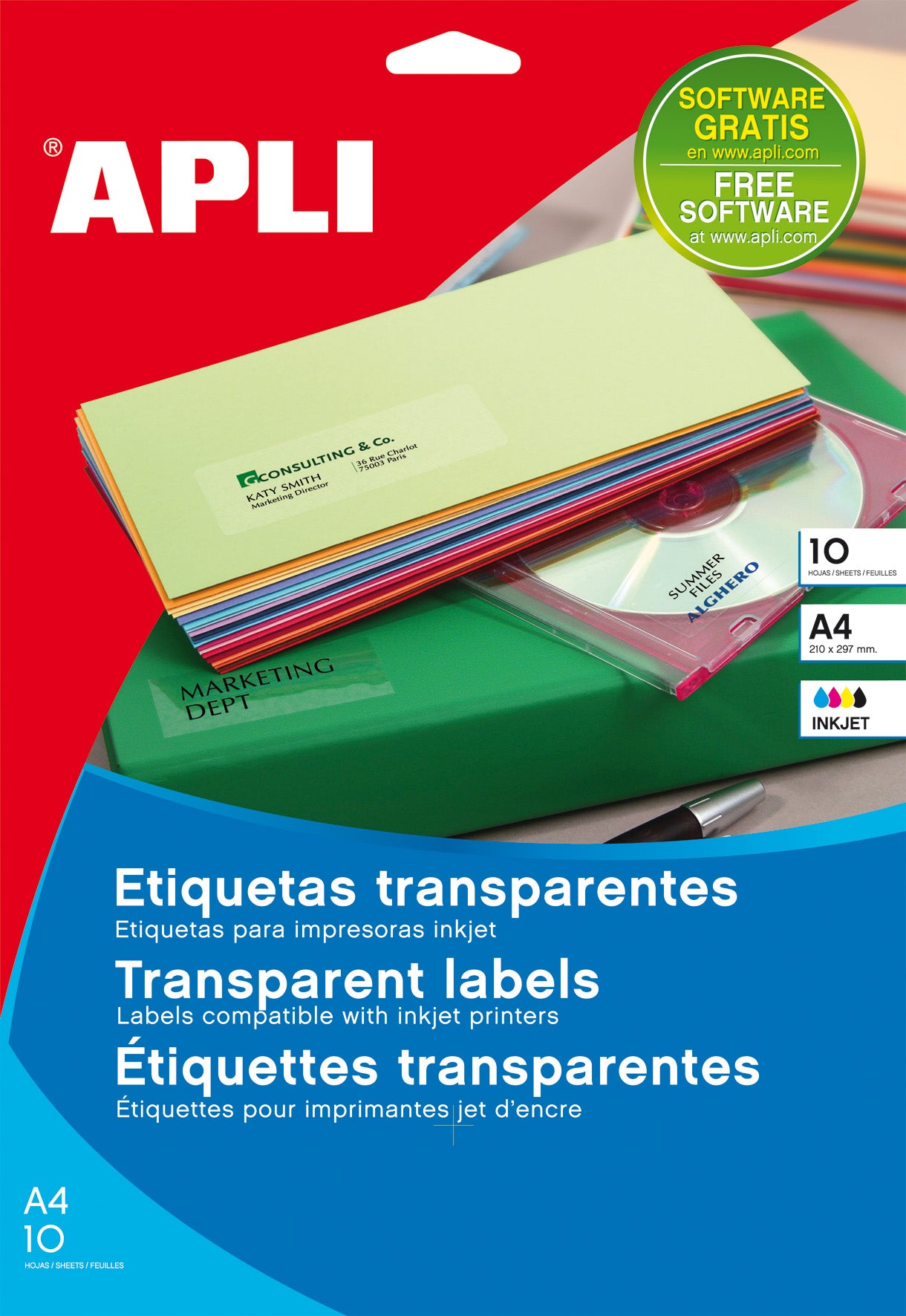 APLI Transparent labels A4 10 Sheets / ملصقات شفافة APLI – 10 أوراق بحجم A4