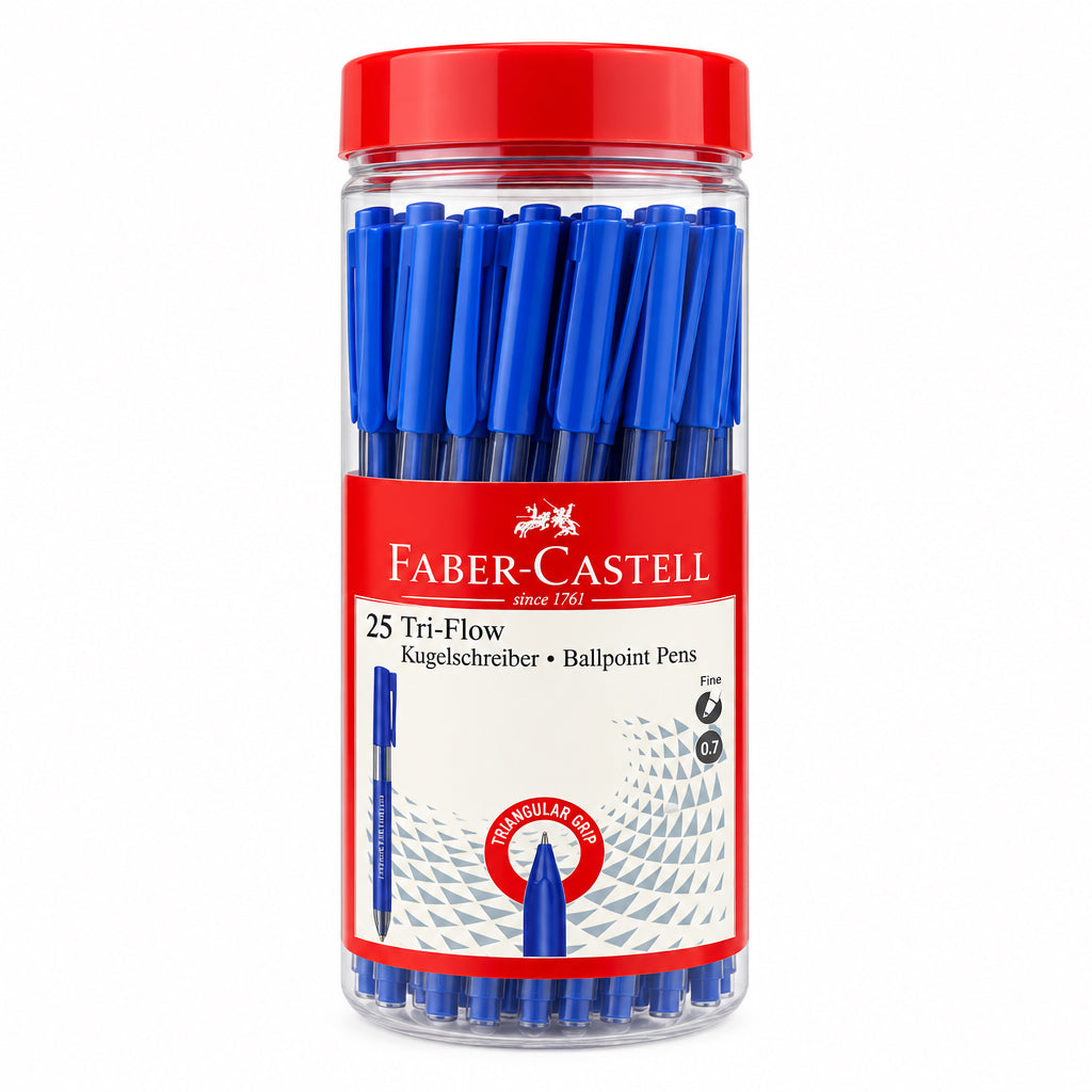 Faber-Castell Tri-Flow Ballpoint Pens – Jar of 25 / أقلام حبر جاف فابر كاستل تراي فلو – علبة 25 قلمًا