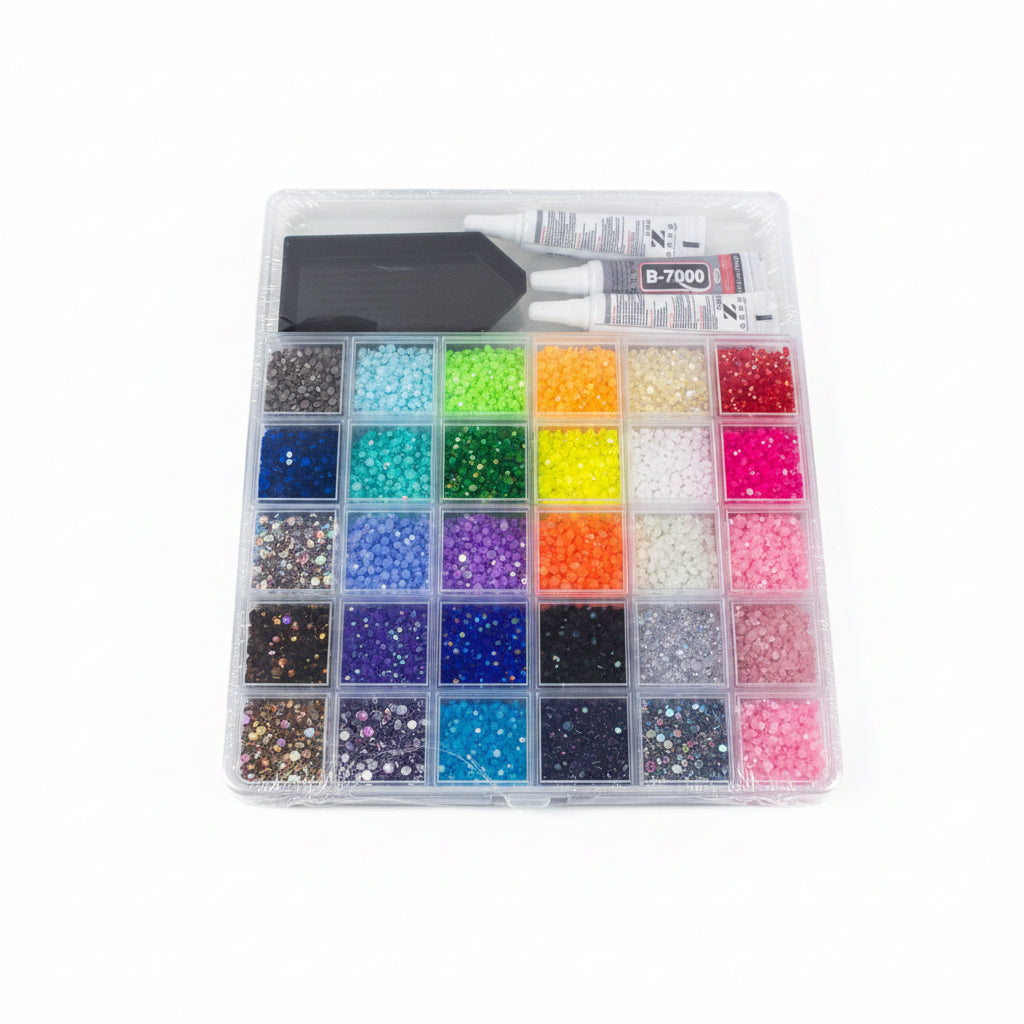Flatback Rhinestone Kit with Diamond Painting Tray / طقم أحجار راين مع صينية الرسم الماسي