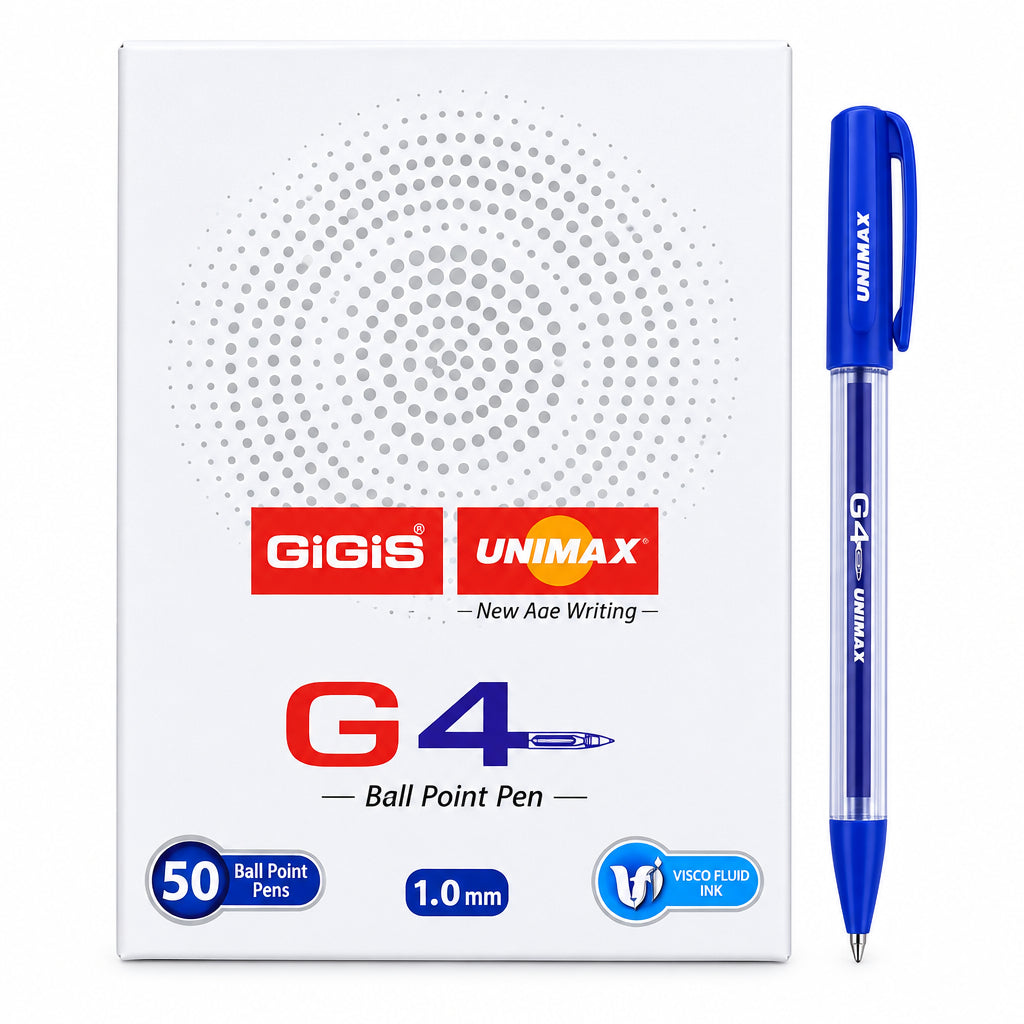 GIGIS Unimax G4 Ball Point Pen – Blue (50 pcs, 1.0mm) / قلم حبر جاف جيجيس يونيماكس G4 – أزرق – 1.0 مم – عبوة 50 قلم