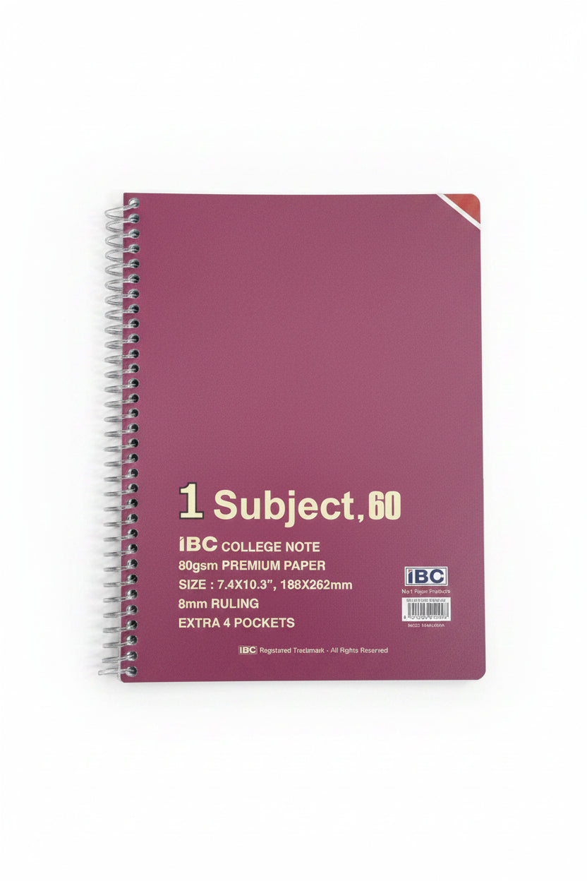IBC College Note 1-Subject Notebook 60 Sheets – Burgundy / دفتر آي بي سي كوليج نوت مادة واحدة 60 ورقة – خمري