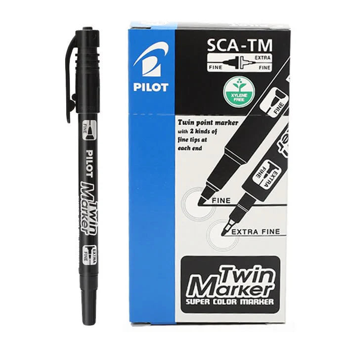 Pilot SCA-TM Twin Point marker x12 Black / بايلوت SCA-TM قلم ماركر نقطتين ×12 أسود