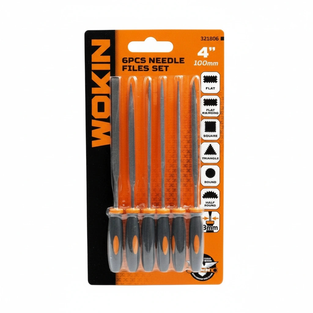 WOKIN 6 pcs Needle files set 4" 100mm / مجموعة WOKIN من 6 مبارد إبرية (4 بوصة / 100 مم)