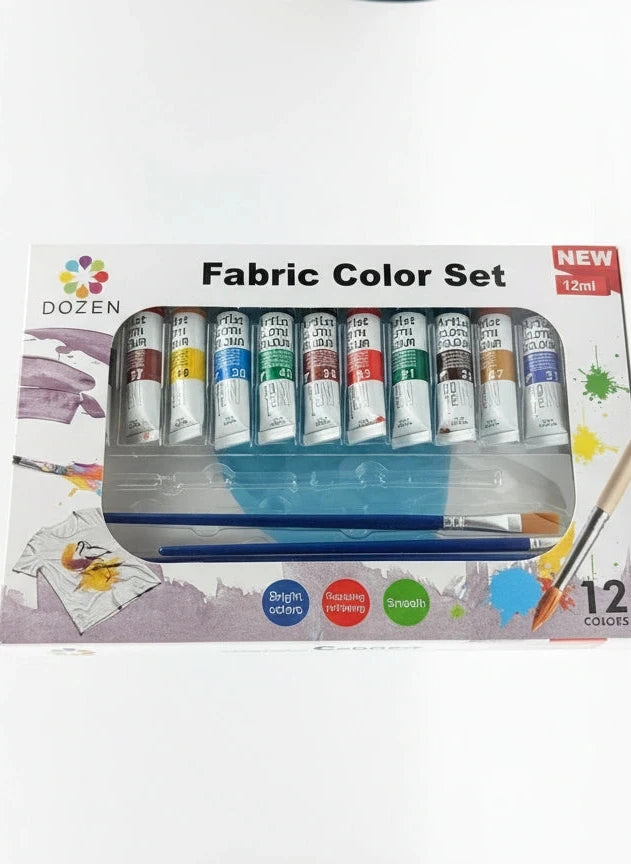 DOZEN 12ml FABRIC COLOR SET / مجموعة ألوان قماش (دزينة) 12 مل