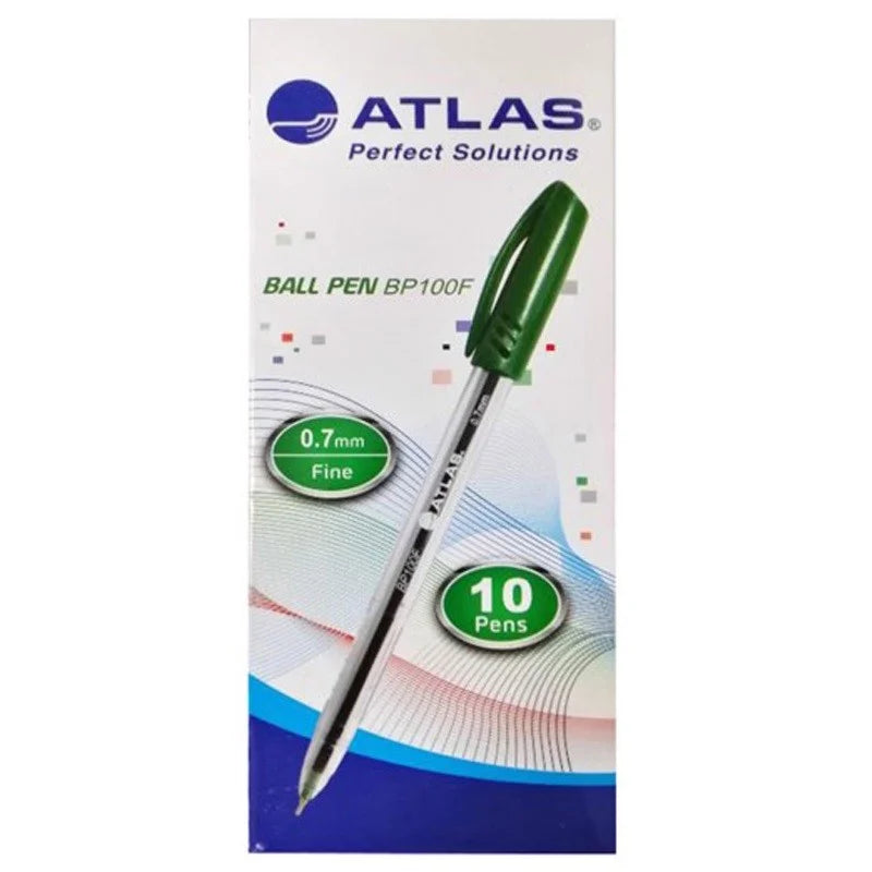 Atlas Ball Pens BP100F x10 GREEN / أطلس أقلام حبر BP100F ×10
