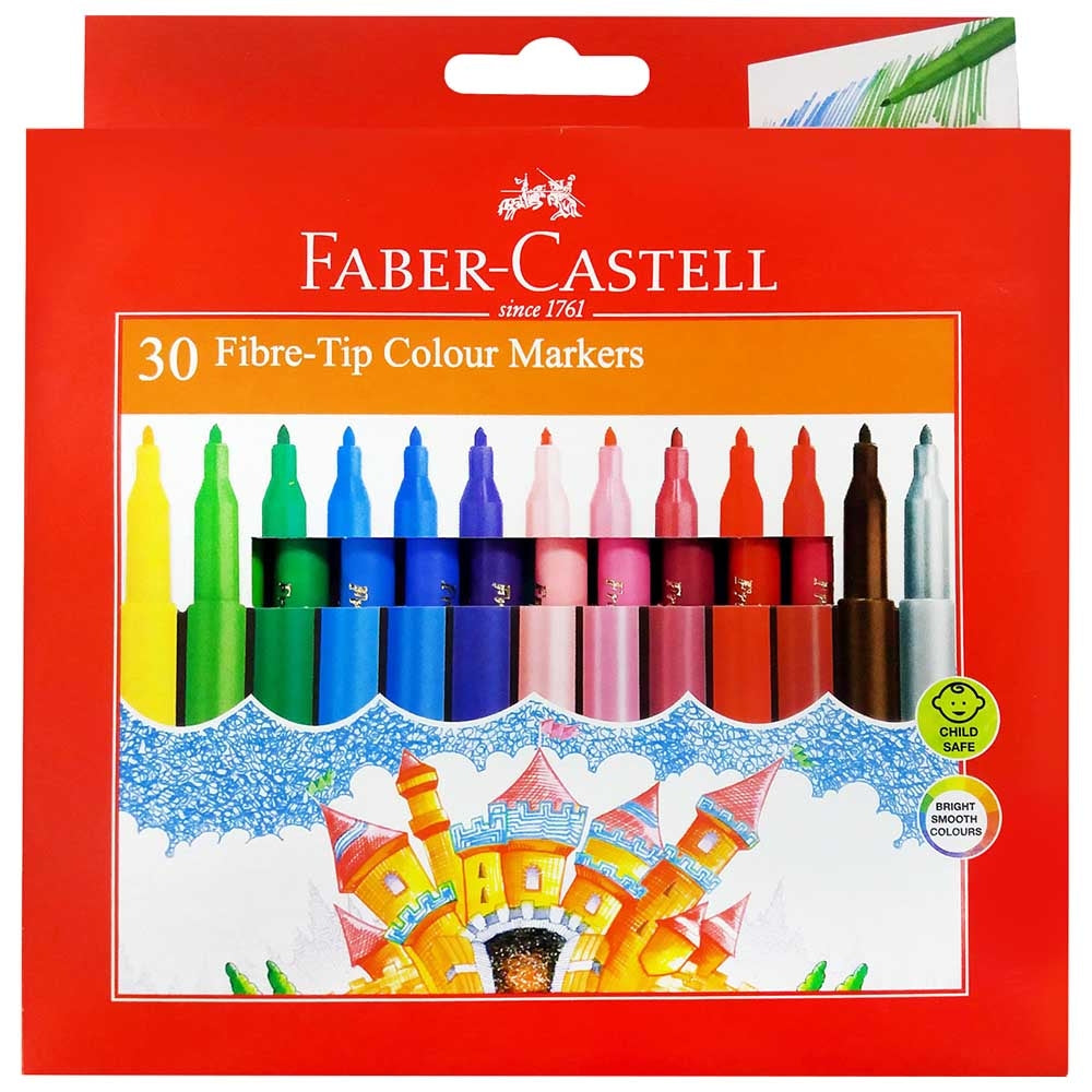 Faber Castell 30 fibre tip Colour Markers / فابر كاستل 30 ماركر رأس لباد ملوّن