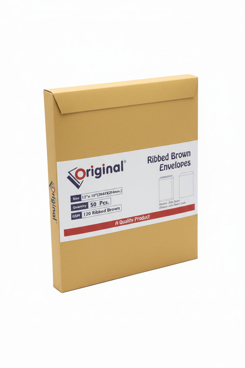 Original Ribbed Brown Envelopes 12"x10" 50 Pcs / أظرف بنية مضلعة أصلية 12×10 بوصة 50 قطعة
